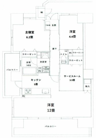 【間取り】 | ディアメゾン観音本町リアーレ | 2026年2月フルリノベーション済み２ＬＤＫ＋Ｓマンション　南西角部屋　ペット飼育可
