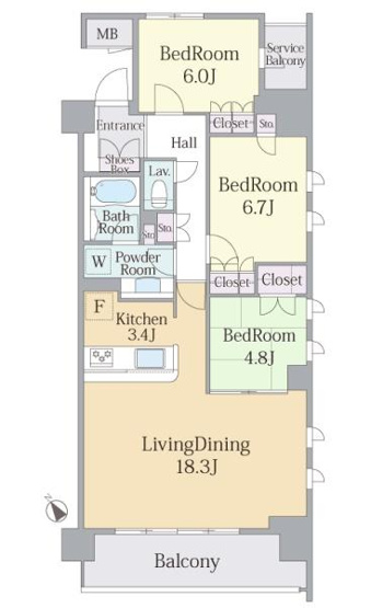 【間取り】 | グレーシアパーク仲町台 | 販売価格：６，７８０万円　間取り：３LDK　居住中（ご見学可能ですのでお気軽にお問合せ下さい）