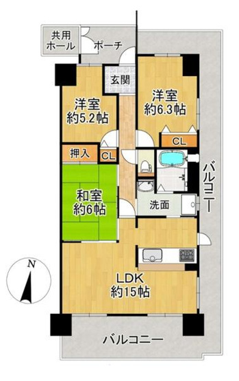 【間取り】 | パレス泉北深井 | 専有面積:68.78平米　バルコニー面積:29.83平米　間取り:3LDK