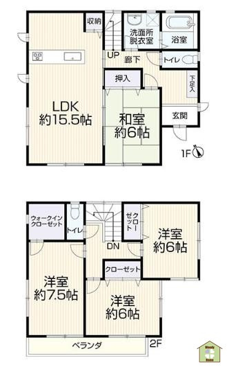 草加市稲荷4丁目　中古一戸建ての間取り