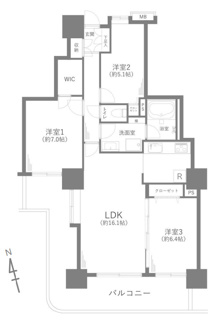 【間取り】 | フォーラスタワー所沢 | 3LDK／専有面積:76.65ｍ2／バルコニー面積:22.18ｍ2