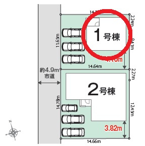 西尾市一色町一色01期　新築分譲住宅　全2棟　1号棟の区画図