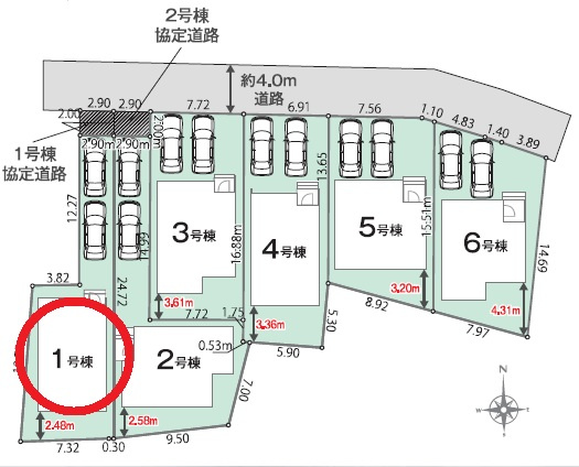 西尾市米津町01期　新築分譲住宅　全6棟　1号棟の区画図