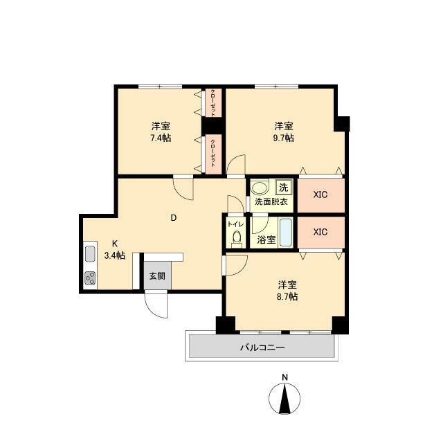 東大和市向原６丁目の賃貸マンションの間取り