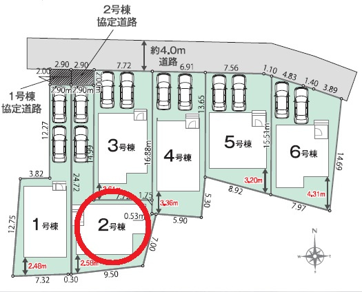 西尾市米津町01期　新築分譲住宅　全6棟　2号棟の区画図