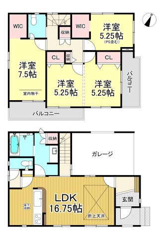 知多市寺本新町2丁目　全1棟の間取り|3(4)LDK+2WIC+インナーガレージ☆