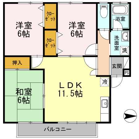 熊本市南区野口１丁目のアパートの間取り