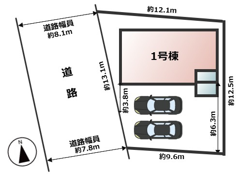 碧南市道場山町第5＜1号棟＞新築戸建の区画図|駐車並列2台可能