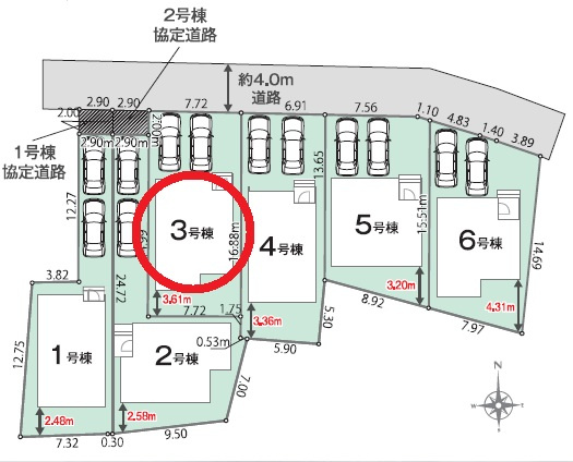 西尾市米津町01期　新築分譲住宅　全6棟　3号棟の区画図