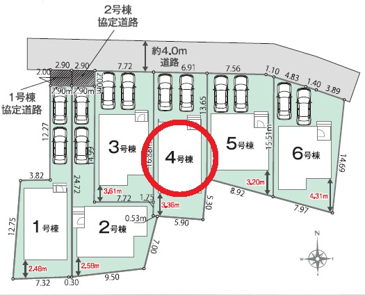 西尾市米津町01期　新築分譲住宅　全6棟　4号棟の区画図