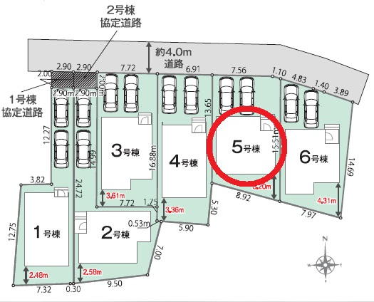 西尾市米津町01期　新築分譲住宅　全6棟　5号棟の区画図