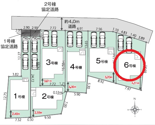 西尾市米津町01期　新築分譲住宅　全6棟　6号棟の区画図