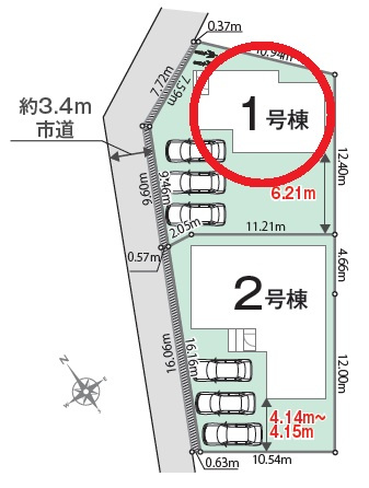 西尾市宮町0１期　全２棟　１号棟の区画図