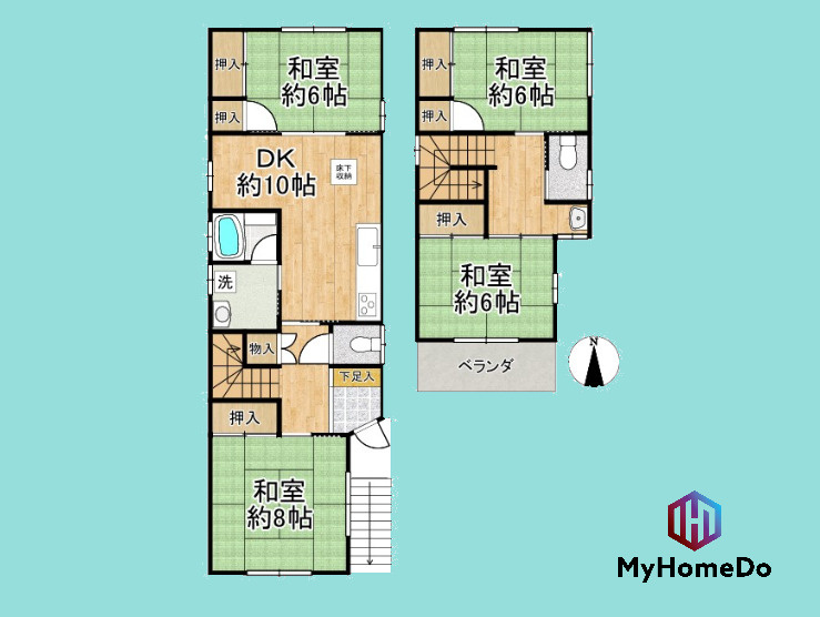 西区歌里町の間取り|図面と現況が異なる場合は現況を優先いたします。並列2台駐車可能！4DK物件