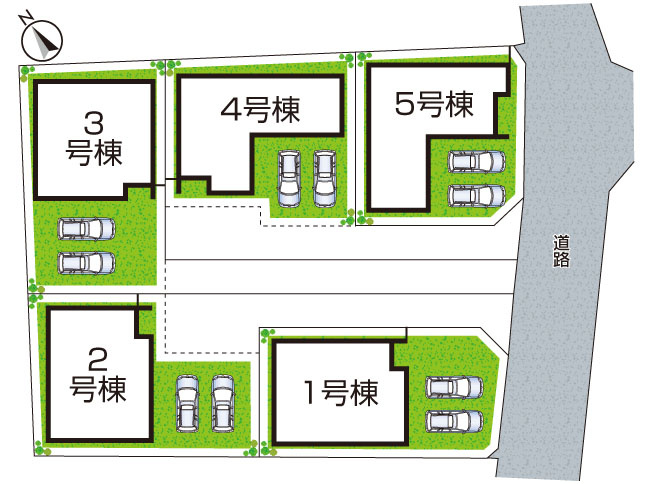 羽曳野市誉田　新築一戸建ての区画図|全５区画
