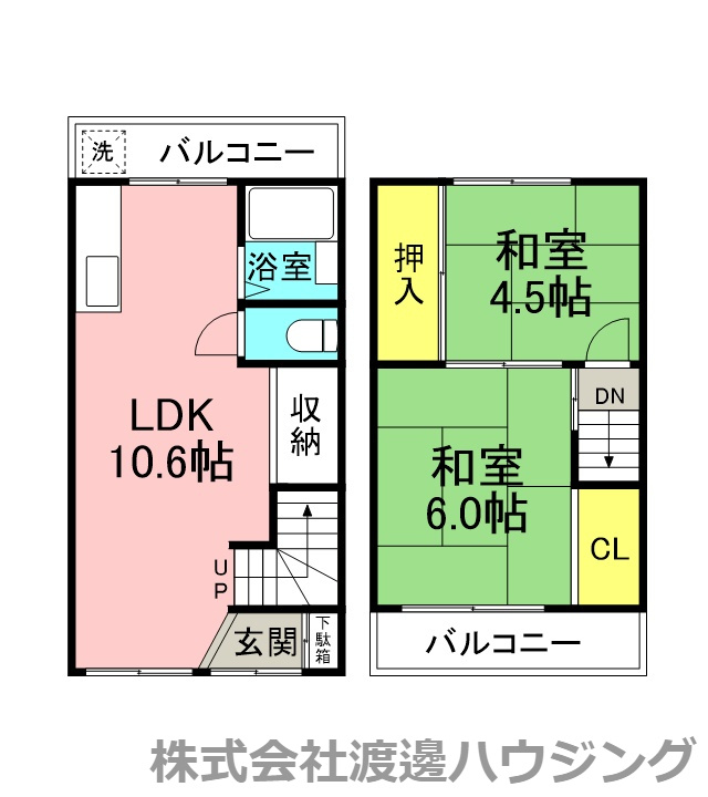 吹田市泉町2丁目テラスハウスの間取り
