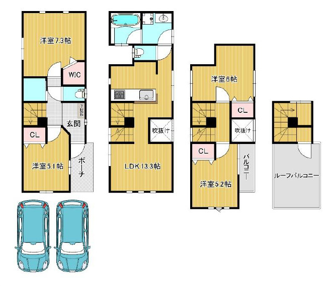 板橋区東新町2丁目　屋上テラス×快適リフォーム住宅の間取り|4LDK+WIC+ルーフバルコニー　土地面積78.29m2　建物面積97.88m2