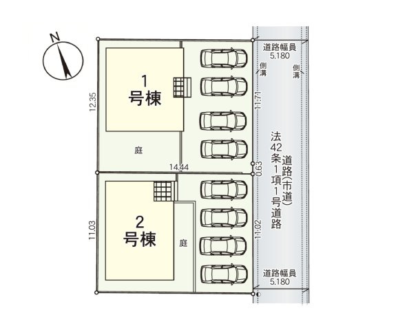 古賀市花見南3丁目第10-2棟（1号棟）の区画図|配置図（1号棟）