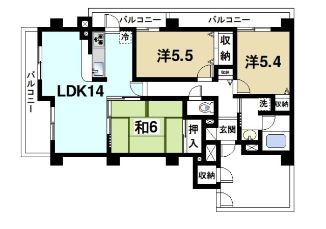 ライオンズマンション富雄Ａの間取り|間取りです