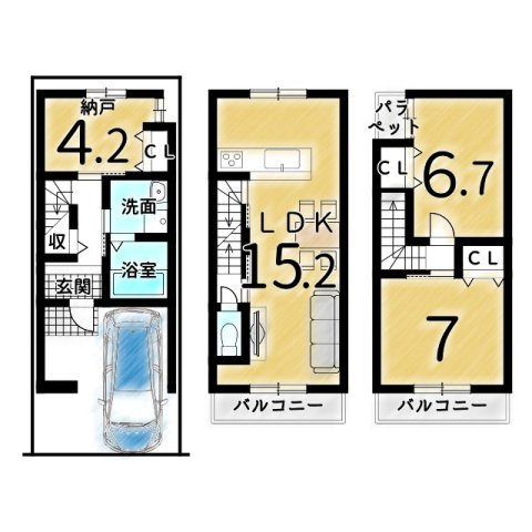 横大路下三栖山殿の間取り