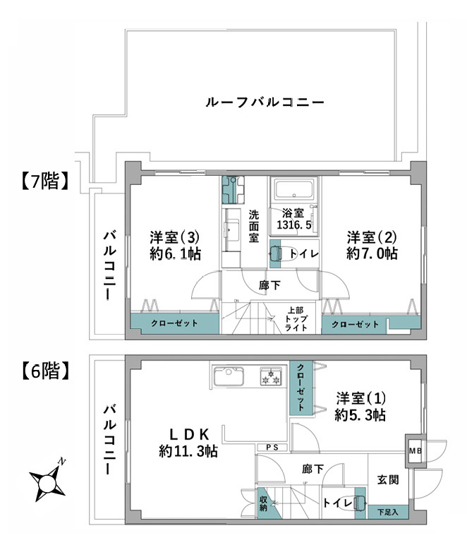 抜け感ハンパない！超広いルーバルがこの物件の目玉かも！マンションなのに階段ある生活もナウい！な、『フジビューサンハイツ新井町』リノベーションの間取り