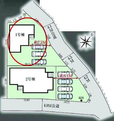グラファーレ渋川市金井　1号棟の区画図|駐車場３台ご用意しています！
並列駐車なので、車の出し入れもしやすいですよ！
