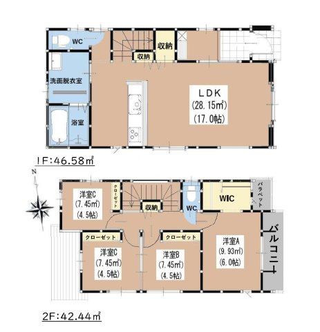 福岡市東区美和台5丁目第9-2棟（1号棟）の間取り|全居室収納付きで便利です。
