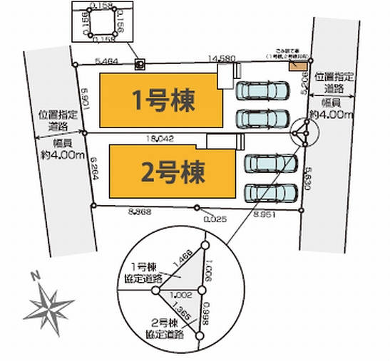 【区画図】 | 世田谷区給田１丁目　新築戸建て　１号棟 | 並列2台分の駐車スペースを確保した、ゆとりある敷地設計
