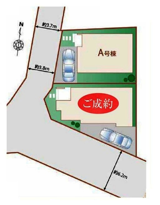 所沢市若狭3丁目・全2棟　新築一戸建　A号棟　～LDK17帖～の区画図|【全2棟・A号棟】整形地・土地面積86.74平米（26.23坪）