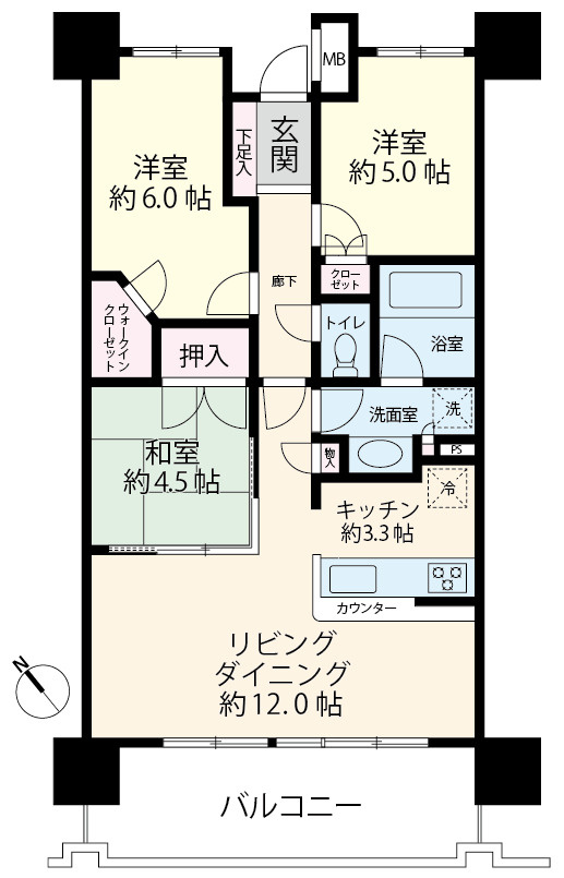 南西向きの4階部分、陽当たり良好。