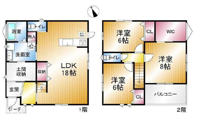 姫路市飾磨区今在家7丁目　中古戸建の間取り|3LDK＋WIC＋土間収納です。