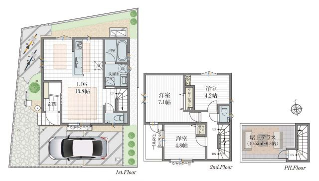 【間取り】 | 杉並区浜田山１丁目　新築戸建て　１号棟 | 3LDK・土地面積100.00ｍ2・建物面積79.28ｍ2