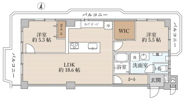岡本センチュリーマンションの間取り|3方向 角住戸　全室バルコニーに面しています