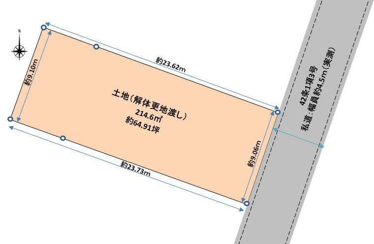 ■□陽田町売土地（上物有り）□■の土地図|長方形の整形地の敷地になります。奥行のある敷地になり、庭と作るなど配置のしやすい敷地形状になります。