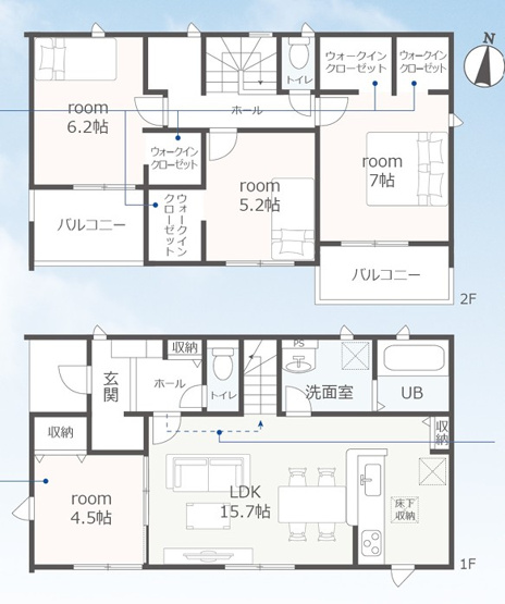 【間取り】 | 浜松市中央区芳川町 新築一戸建て | 効率的かつ暮らしのことをしっかり考えた間取りです