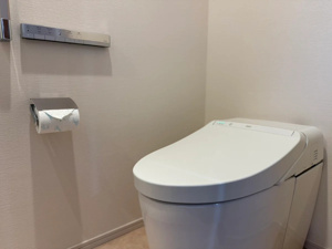 【トイレ】 | すっきりとした印象を与えるタンクレス風の温水洗浄便座付きトイレ。手洗いカウンターが独立して設置されており、お出かけ前の所作もスマートに。日々のお手入れがしやすい形状で、清潔感を優しくキープします♪