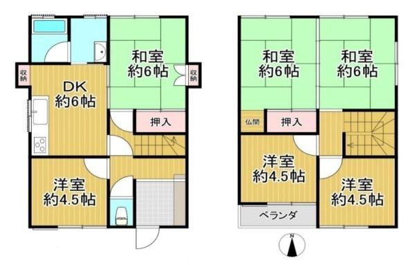 橿原市葛本町の中古テラスハウスの間取り