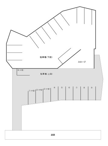 タイセイパーキング壺川1丁目の区画図|配置図（上段№1～4、№10のみ募集）
