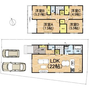 大津市向陽町1期1号地 新築戸建の間取り