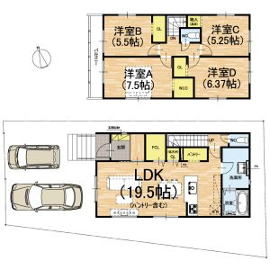 大津市向陽町1期2号地 新築戸建の間取り