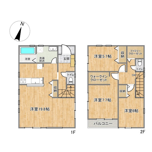 枚方市東香里元町の新築一戸建の間取り|1号棟：3LDK＋WIC＋S、価格3680万円、土地面積115.22㎡、建物面積95.57㎡
※図面と現況が異なる場合は、現況を優先させていただきます。