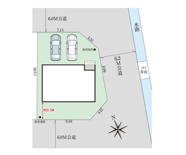 「三方向角地で日当たり良し」香南市野市町西野6期1棟　新築一戸建ての区画図|3方道路なので日当たり＆風通し良好◎道路幅が6ｍ以上あるので駐車もしやすい好立地です☆