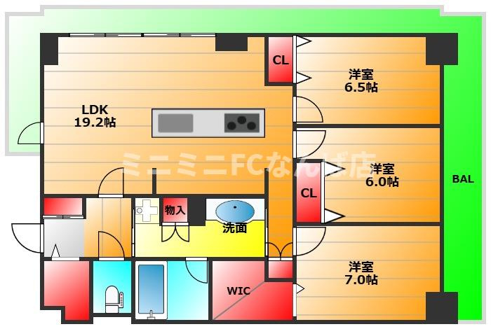 グランセジュール大国町の間取り|現状有姿