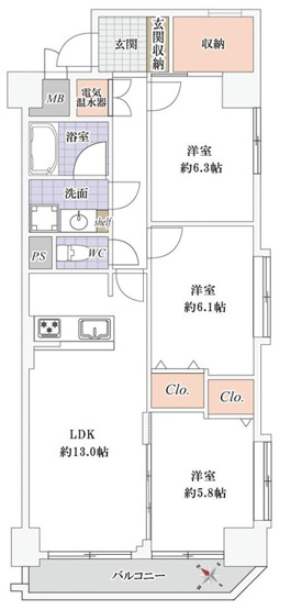 【間取り】 | シャンボール志村坂上 | 南西・南東の角部屋、全ての部屋に開口部がありますので、陽当たり・通風良好です！