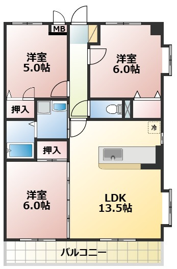 熊本市南区出仲間４丁目の賃貸マンションの間取り
