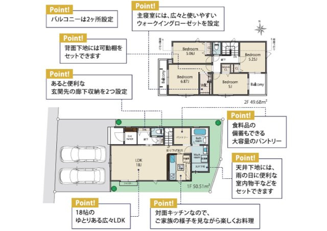 八王子市　四谷町　新築一戸建て　２期の間取り|～南向き4LDK　ルーフバルコニーのある間取りです～