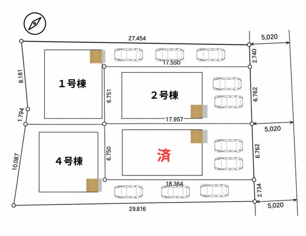 クレイドルガーデン糸満市座波 第３・１号棟の区画図|区画図／接道状況：北東側5.02ｍ　2項道路（里道）