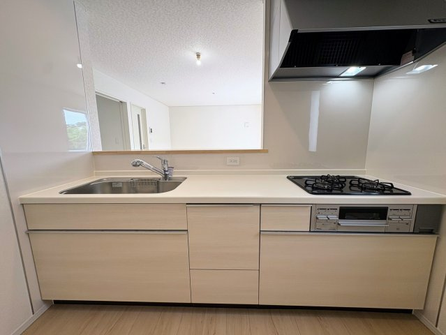 クレイドルガーデン糸満市座波 第３・４号棟のキッチン|リビングを見渡せるので、料理中も家族との時間を楽しめる対面キッチン