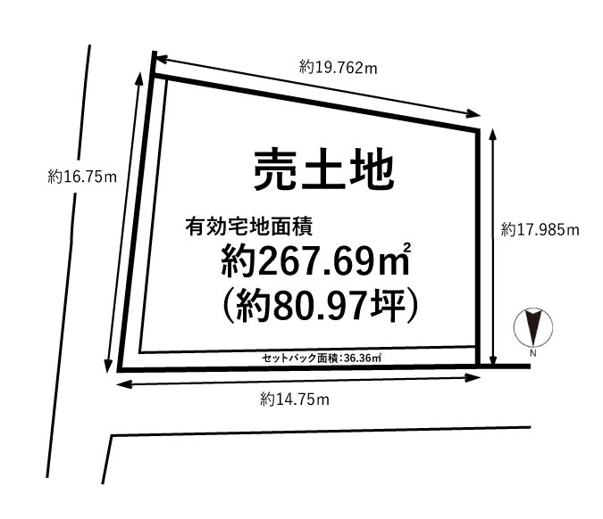 ◆有効宅地面積約８０坪◆北東角地◆建築条件無し売土地◆伏見区久我石原町の土地図