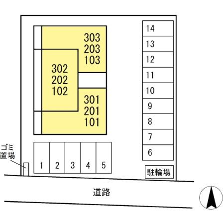 熊本市南区出仲間１丁目のアパートの区画図